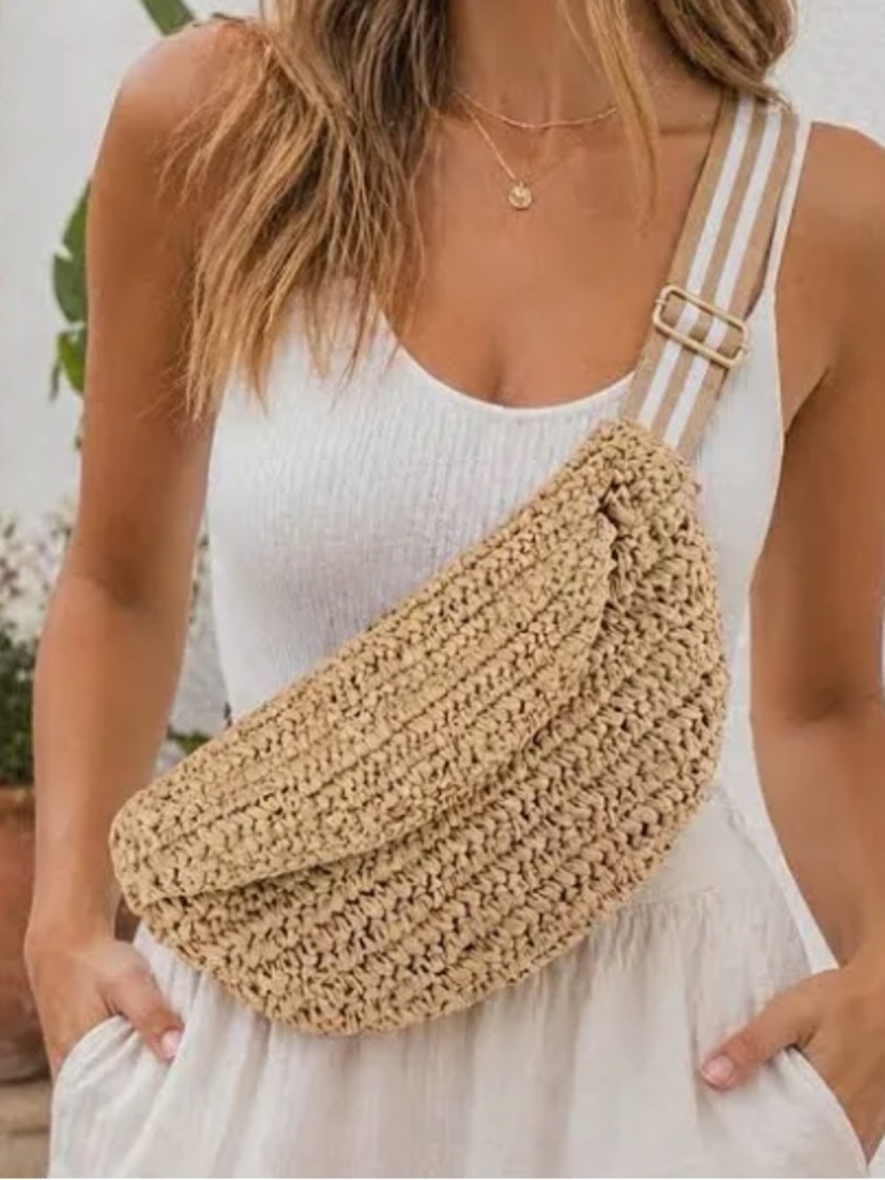 Woven Straw Mini Crossbody Bag in Natural Tan